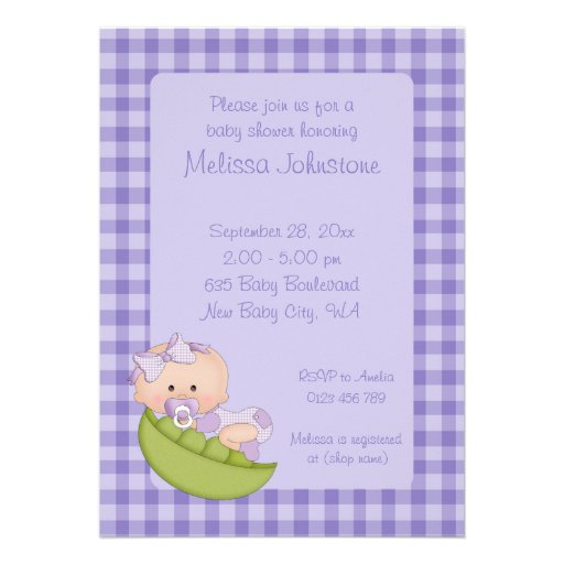 Baby Shower Girl in a Pod Purple Invitation