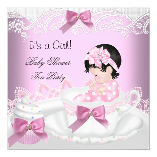 Baby Shower Girl Pink Baby Teacup Cupcake 2 Announcements