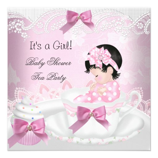 Baby Shower Girl Pink Baby Teacup Cupcake Personalized Invites