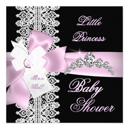 Baby Shower Girl Pink Black White Lace Personalized Invite