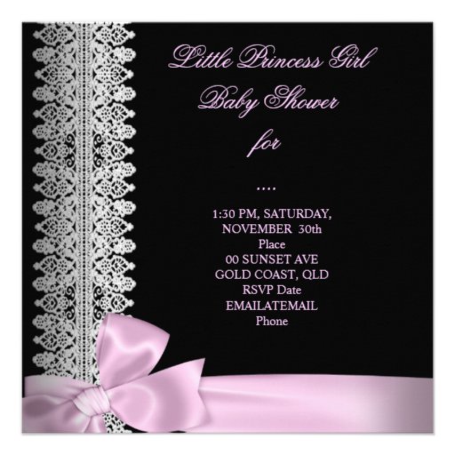 Baby Shower Girl Pink Black White Lace Personalized Invite