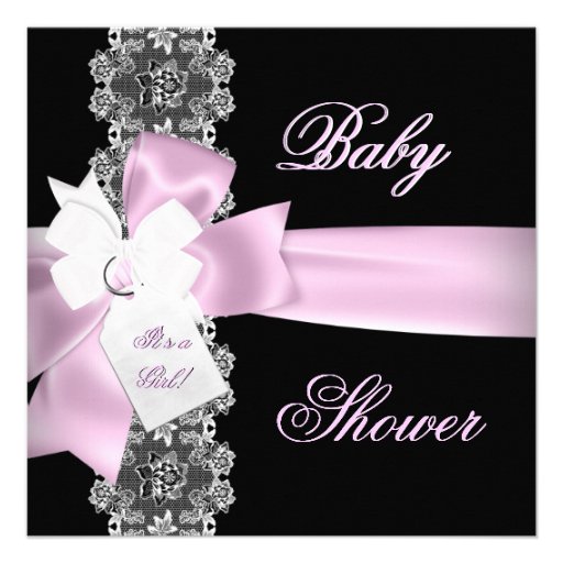 Baby Shower Girl Pink Black White Lace Personalized Announcement