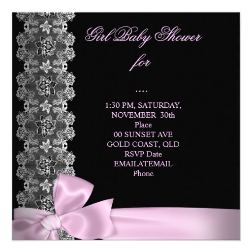 Baby Shower Girl Pink Black White Lace Personalized Announcement
