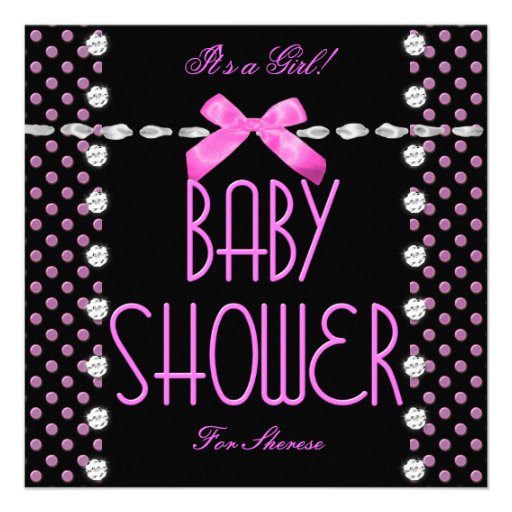 Baby Shower Girl Pink Black White Polka Dot Announcements