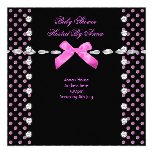 Baby Shower Girl Pink Black White Polka Dot Announcements