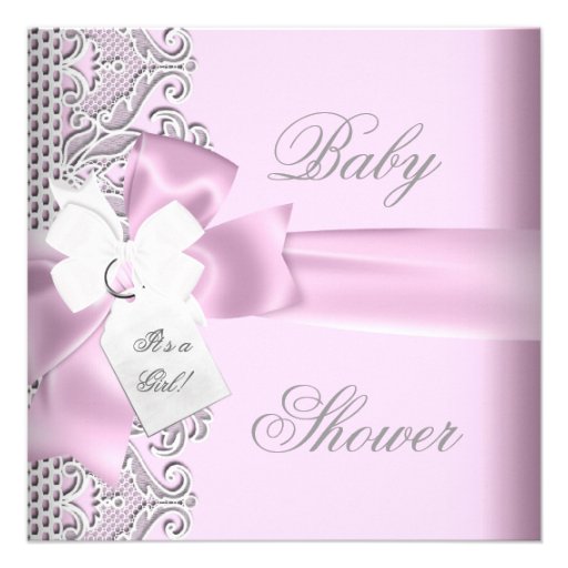 Baby Shower Girl Pink Gray White Lace Custom Invitations