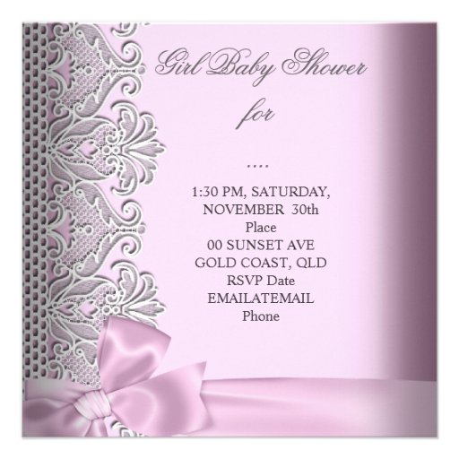 Baby Shower Girl Pink Gray White Lace Custom Invitations