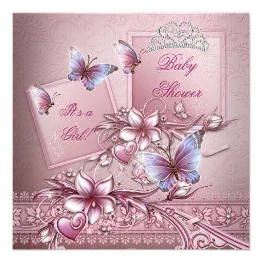 Baby Shower Girl Pink Princess Butterfly Custom Invites