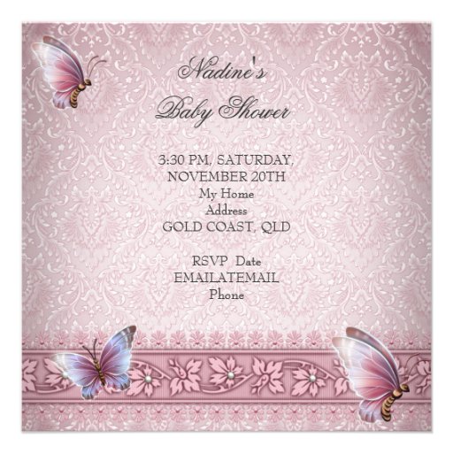 Baby Shower Girl Pink Princess Butterfly Custom Invites