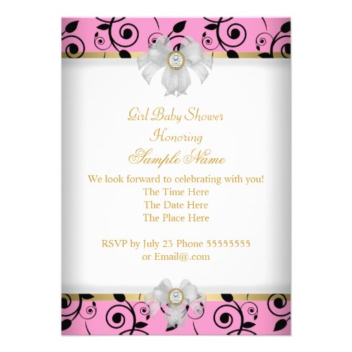 Baby Shower Girl Pink Princess Damask Black Custom Invites