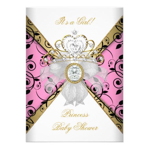 Baby Shower Girl Pink Princess Damask Black Custom Invites