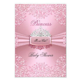 Baby Shower Girl Pink Princess Tiara lace 3.5x5 Paper Invitation Card