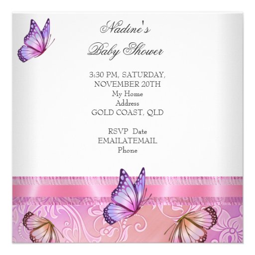 Baby Shower Girl Pink Purple Princess Butterfly Invites