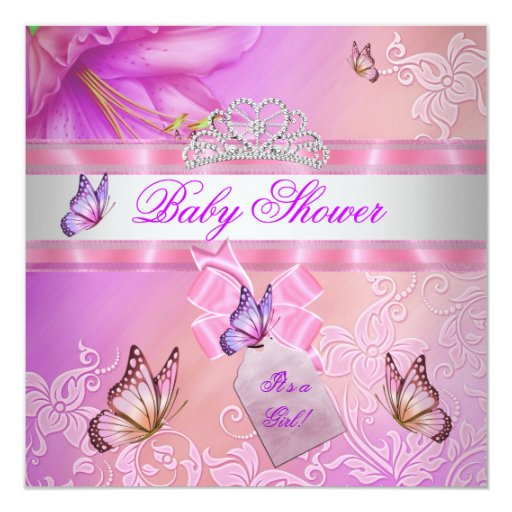 Baby Shower Girl Pink Purple Princess Butterfly 5.25x5.25 Square Paper