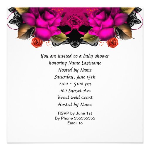 Baby Shower Girl Pink Purple Rose Flowers 3b Personalized Announcements