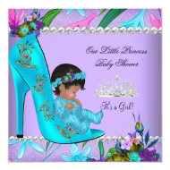 Baby Shower Girl Pink Teal Blue Purple Shoe 5.25" Square Invitation Card