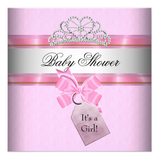 Baby Shower Girl Pink White Princess Tiara Personalized Invitation