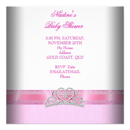 Baby Shower Girl Pink White Princess Tiara Personalized Invitation