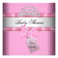 Baby Shower Girl Pink White Spot Princess Invitation
