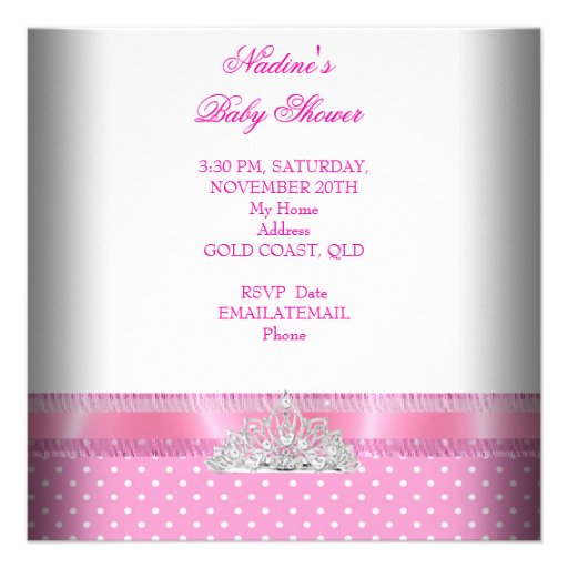 Baby Shower Girl Pink White Spot Princess Invitation