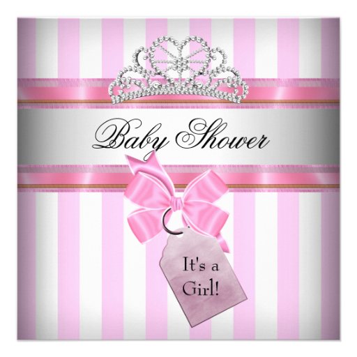 Baby Shower Girl Pink White Stripe Princess Personalized Invites