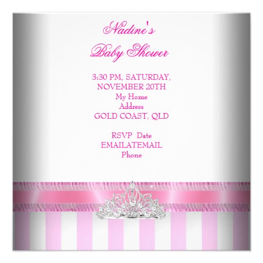 Baby Shower Girl Pink White Stripe Princess Personalized Invites