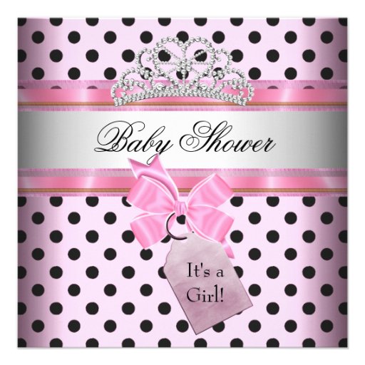 Baby Shower Girl Polka Dot Pink Princess Black Custom Invites