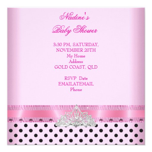 Baby Shower Girl Polka Dot Pink Princess Black Custom Invites