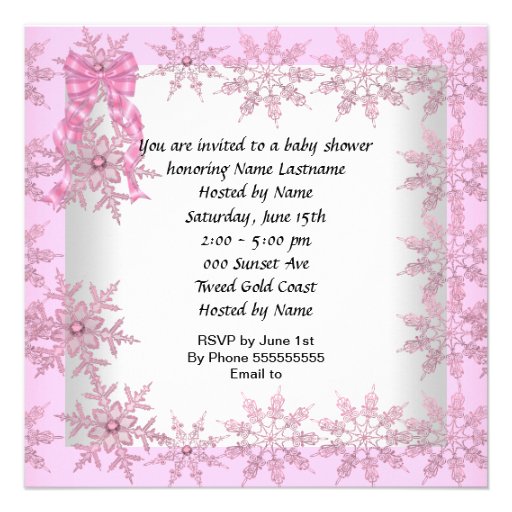 Baby Shower Girl Pretty Pink Snowflakes Shoe Invitation