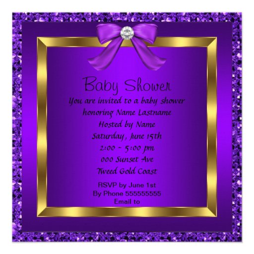 Baby Shower Girl Purple Glitter Shoe Invitations
