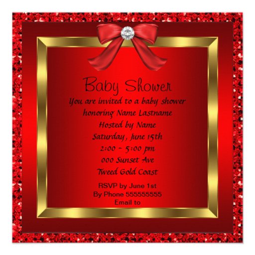 Baby Shower Girl Red Glitter Shoe Announcement