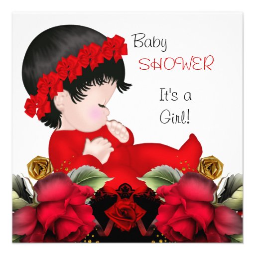 Baby Shower Girl Red Rose Flowers 4a Custom Invitations