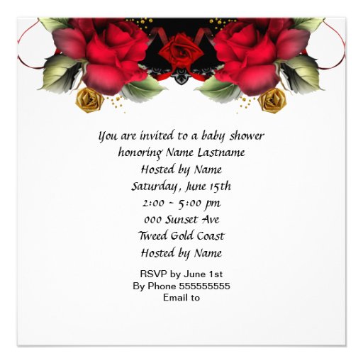 Baby Shower Girl Red Rose Flowers 4a Custom Invitations