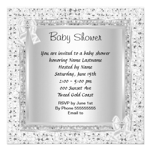 Baby Shower Girl Silver White Glitter Shoe Custom Invites