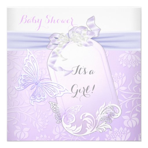 Baby Shower Girl White Lilac Princess Butterfly 2 Custom Invitations