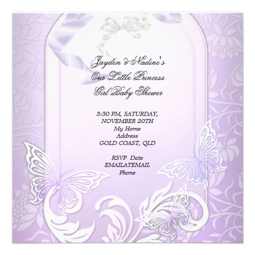 Baby Shower Girl White Lilac Princess Butterfly 2 Custom Invitations