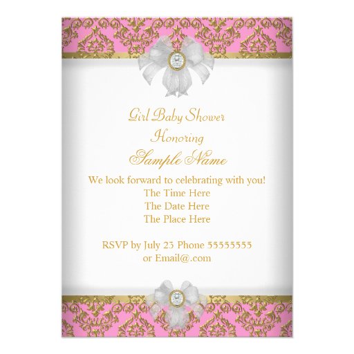 Baby Shower Girl White Pink Princess Damask Invitation