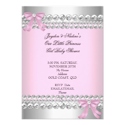 Baby Shower Girl White Pink Princess Tiara Gem 2 Announcement
