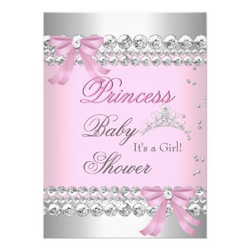 Baby Shower Girl White Pink Princess Tiara Gem 2 Announcement