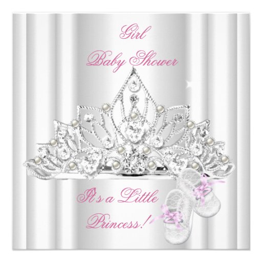 Baby Shower Girl White Pink Princess Tiara Personalized Invite