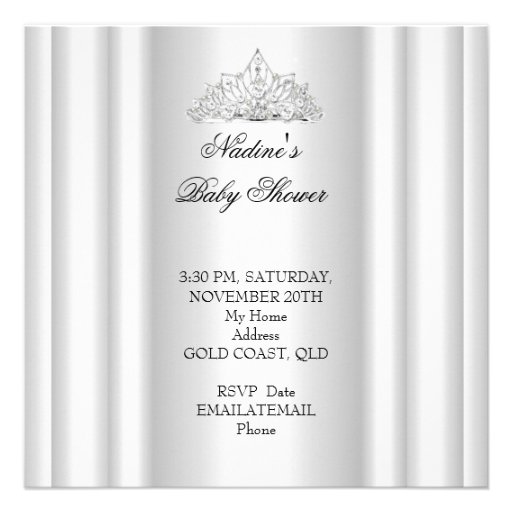Baby Shower Girl White Pink Princess Tiara Personalized Invite