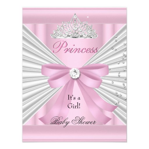 Baby Shower Girl White Pink Princess Tiara Announcement