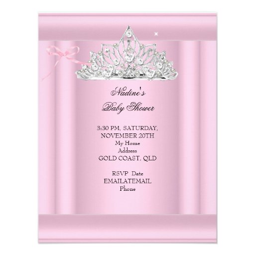 Baby Shower Girl White Pink Princess Tiara Announcement