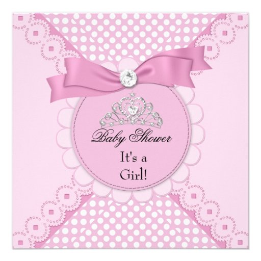 Baby Shower Girl White Pink Princess Tiara Announcement
