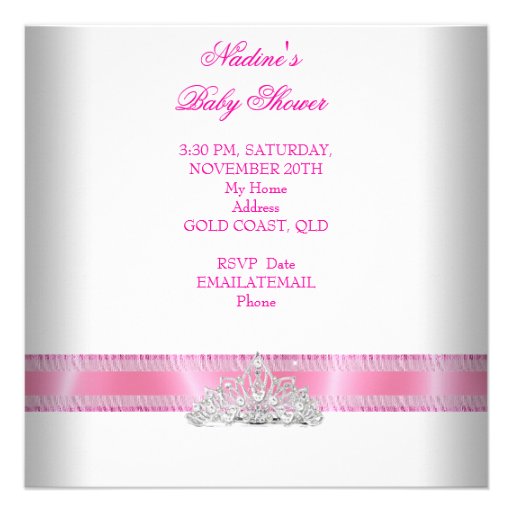 Baby Shower Girl White Pink Princess Tiara Announcement
