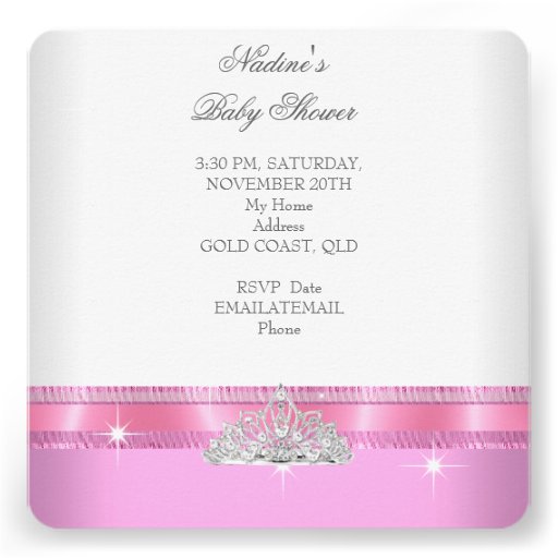 Baby Shower Girl White Pink Princess Tiara Magical Personalized Invites