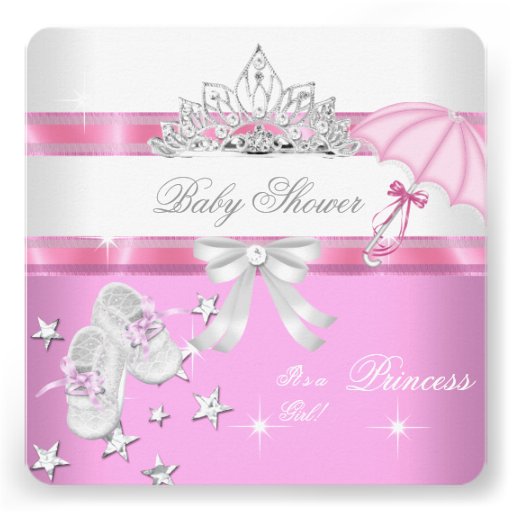 Baby Shower Girl White Pink Princess Tiara Magical Personalized Invites