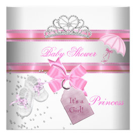 Baby Shower Girl White Pink Princess Tiara Magical Personalized Invitations