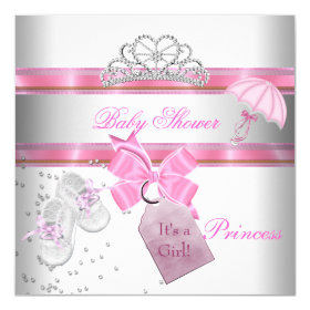 Baby Shower Girl White Pink Princess Tiara Magical 5.25x5.25 Square Paper Invitation Card
