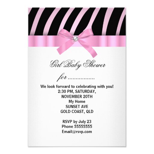 Baby Shower Girl Zebra Pink black Announcements